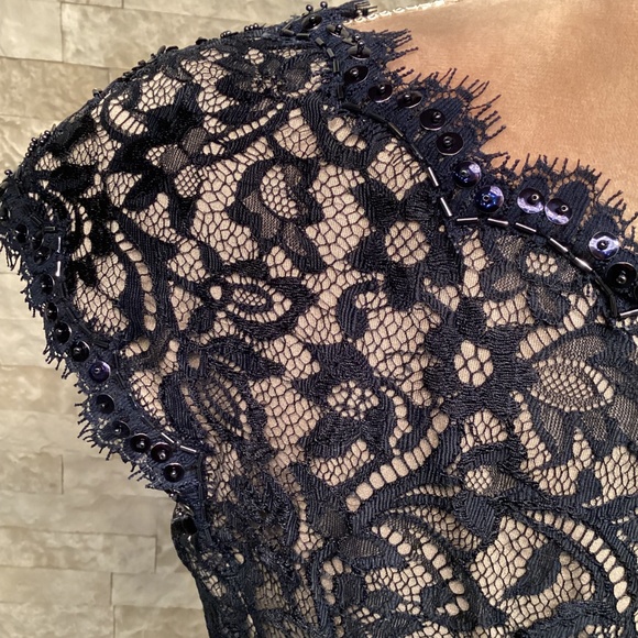 Tadashi Shoji Classic Collection Navy Blue Lace Cocktail Dress - Picture 11 of 15